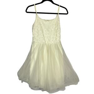 Windsor Cream Lace Tulle Dress, Sleeveless Fit & Flare Formal Party L
